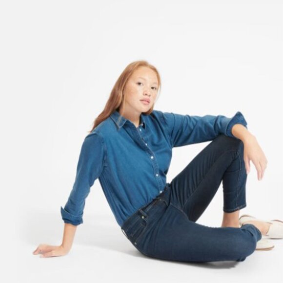 NWT Everlane The Authentic Stretch Mid Rise Skinny Jean Dark Blue Wash‎ 24 Tall - Picture 4 of 10
